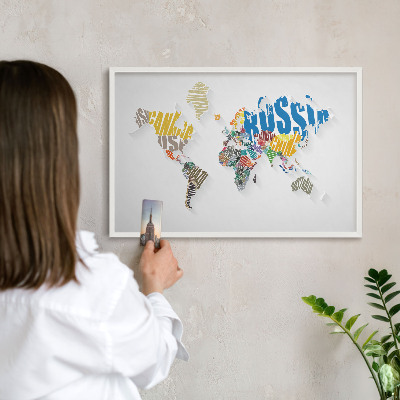 Magnetic board for travel magnets in a white frame Color map