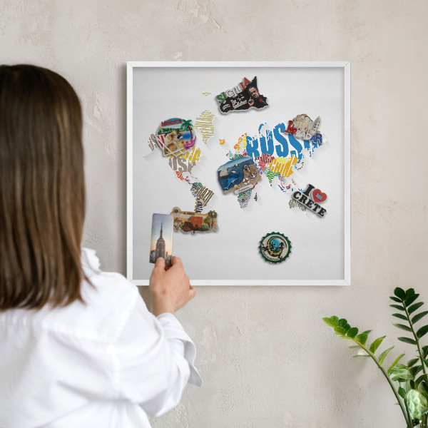 Magnetic board for travel magnets in a white frame Color map