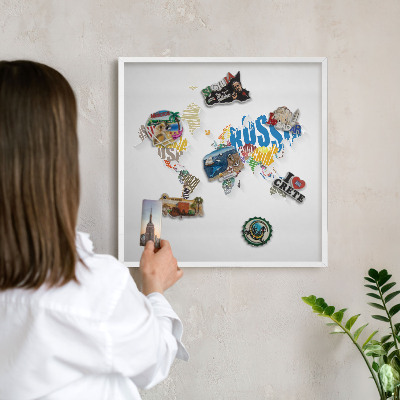 Magnetic board for travel magnets in a white frame Color map