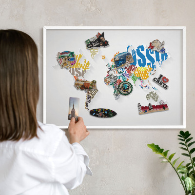 Magnetic board for travel magnets in a white frame Color map