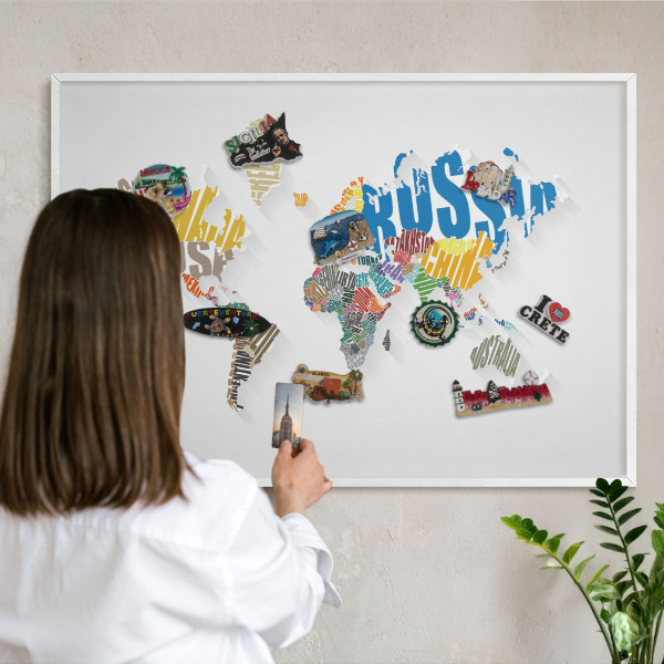 Magnetic board for travel magnets in a white frame Color map
