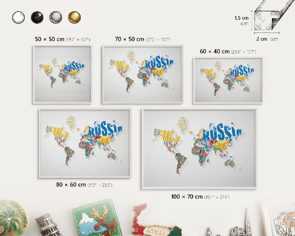 Magnetic board for travel magnets in a white frame Color map