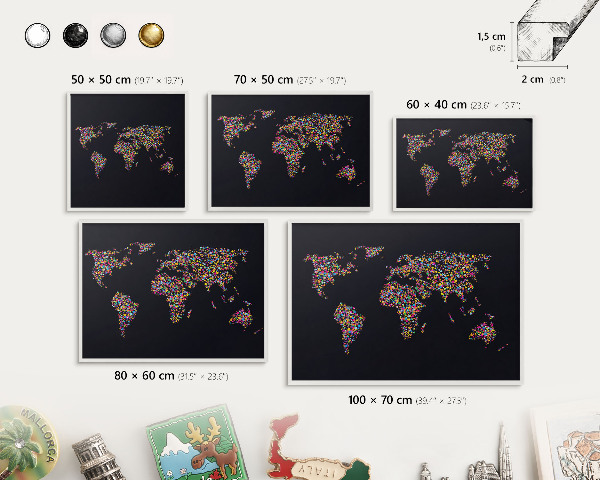 Decorative magnet board with a white frame Color map