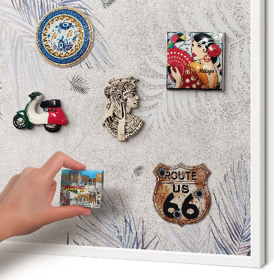 Magnetic board for travel magnets in a white frame Leafy elegance