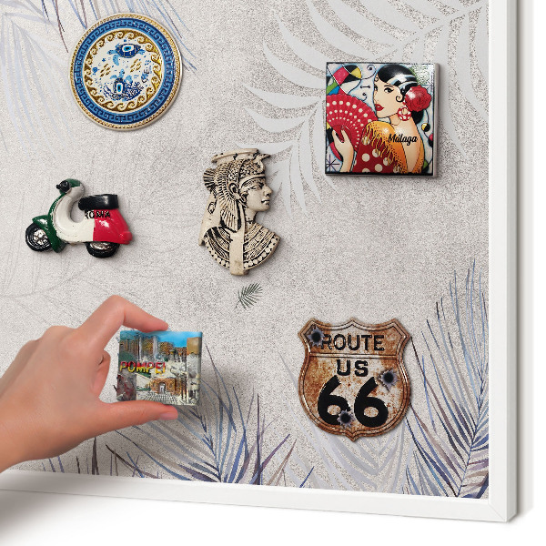 Magnetic board for travel magnets in a white frame Leafy elegance