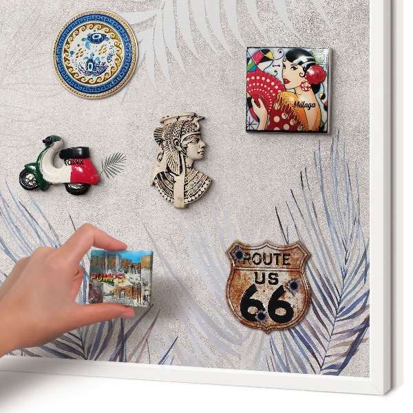 Magnetic board for travel magnets in a white frame Leafy elegance