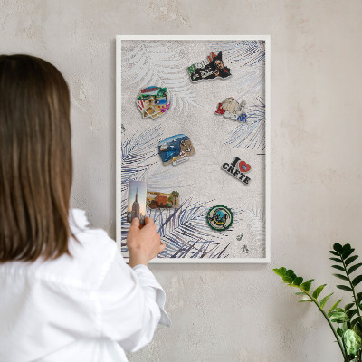 Magnetic board for travel magnets in a white frame Leafy elegance