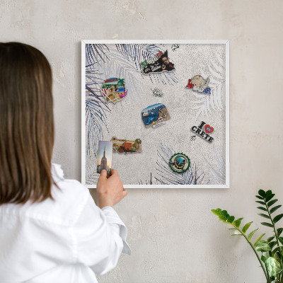 Magnetic board for travel magnets in a white frame Leafy elegance