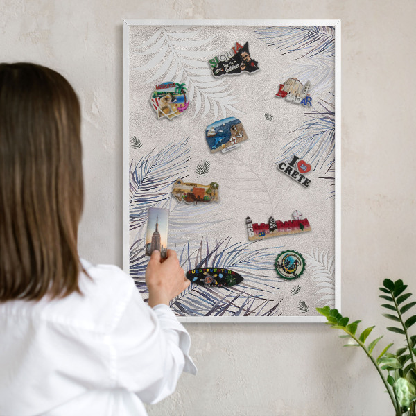 Magnetic board for travel magnets in a white frame Leafy elegance