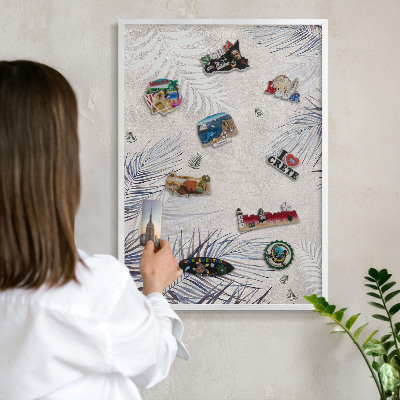 Magnetic board for travel magnets in a white frame Leafy elegance