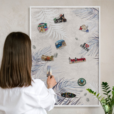 Magnetic board for travel magnets in a white frame Leafy elegance