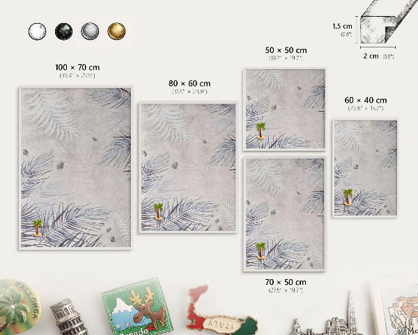 Magnetic board for travel magnets in a white frame Leafy elegance