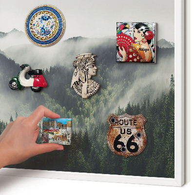 Decorative magnet board with a white frame Green mountains