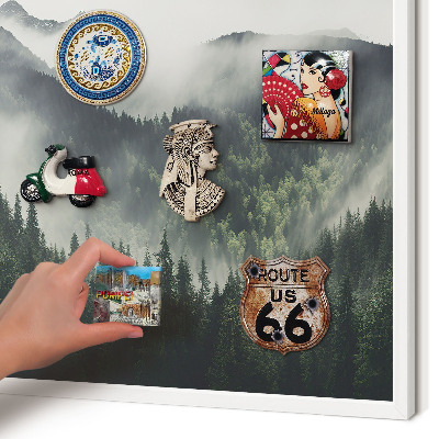 Decorative magnet board with a white frame Green mountains