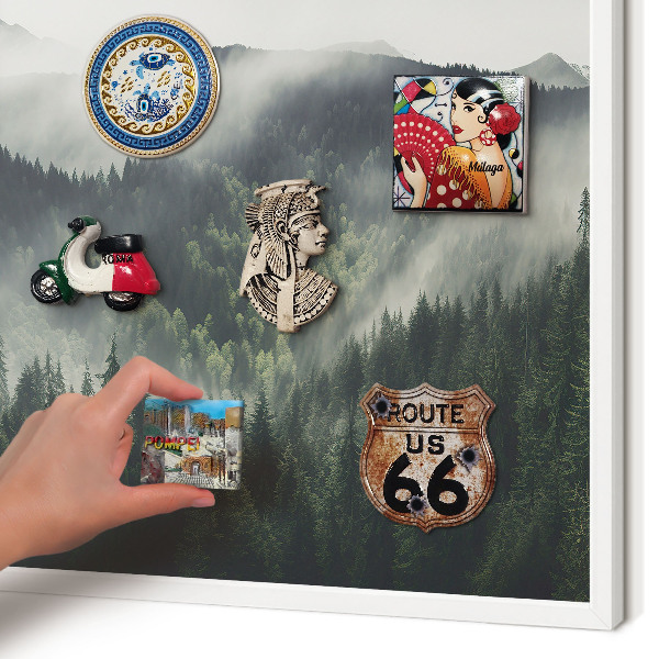 Decorative magnet board with a white frame Green mountains