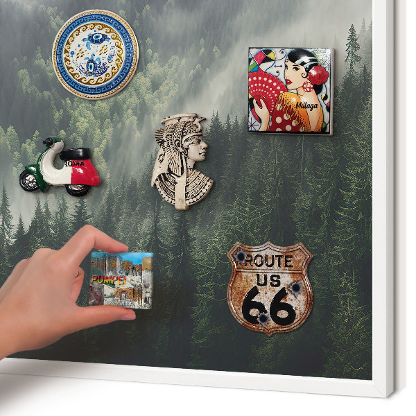 Decorative magnet board with a white frame Green mountains