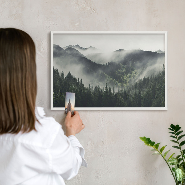 Decorative magnet board with a white frame Green mountains