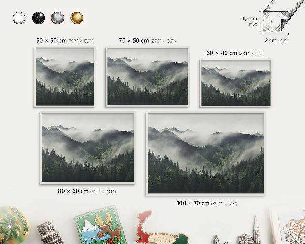 Decorative magnet board with a white frame Green mountains