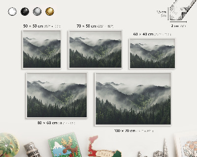 Decorative magnet board with a white frame Green mountains