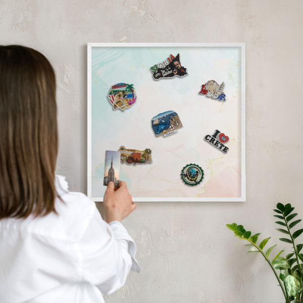 Magnetic board for travel magnets in a white frame Pastel elegance