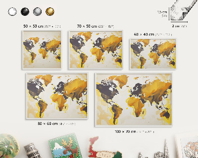 Magnetic board for travel magnets in a white frame World map