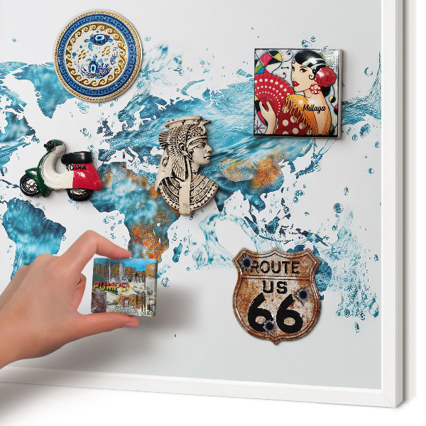 Decorative magnet board with a white frame Water map