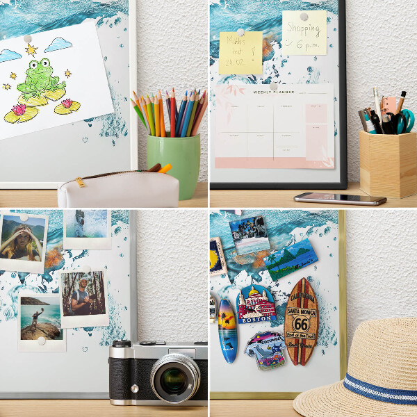 Decorative magnet board with a white frame Water map