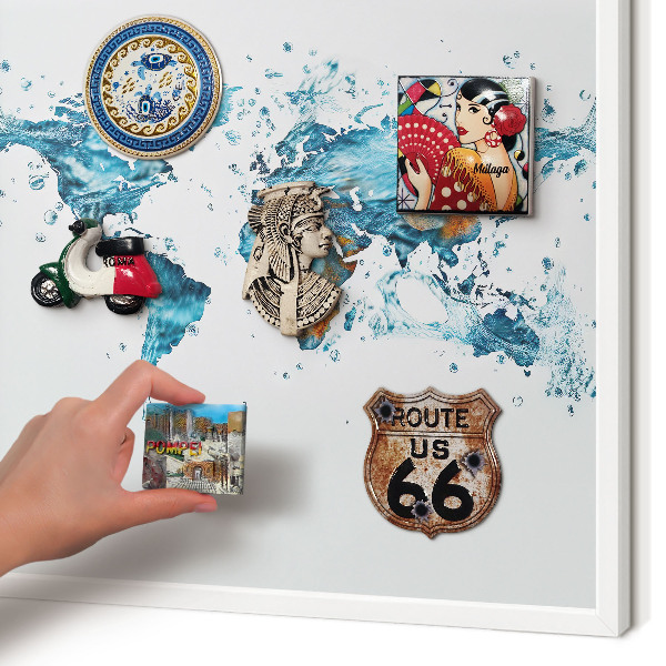 Decorative magnet board with a white frame Water map