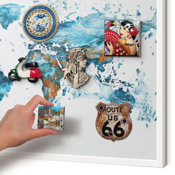 Decorative magnet board with a white frame Water map