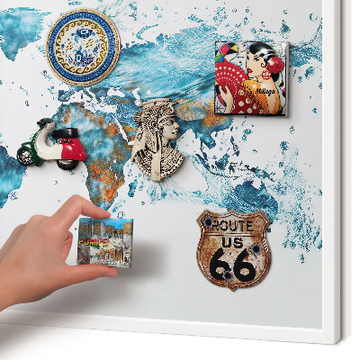 Decorative magnet board with a white frame Water map