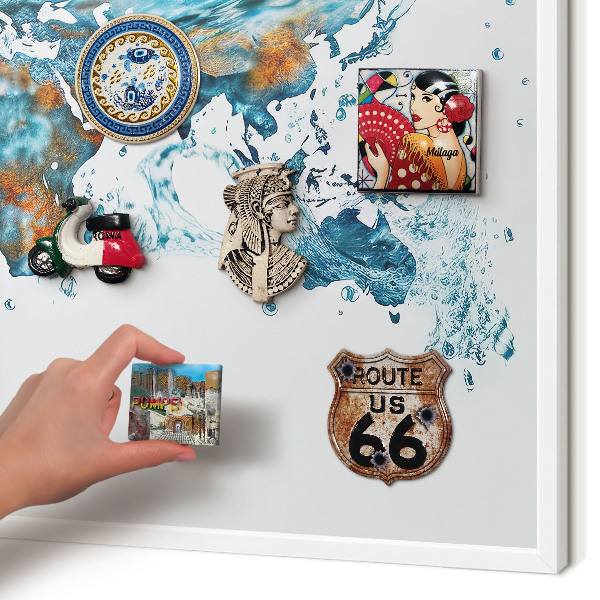 Decorative magnet board with a white frame Water map