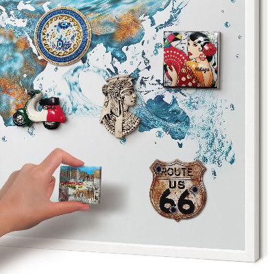 Decorative magnet board with a white frame Water map