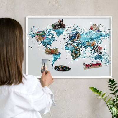Decorative magnet board with a white frame Water map