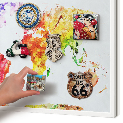 Magnetic board for travel magnets in a white frame Color map