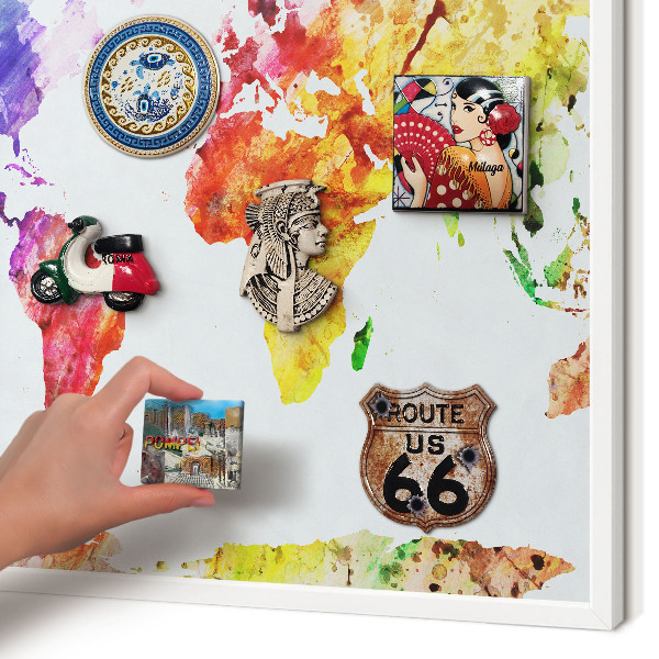 Magnetic board for travel magnets in a white frame Color map