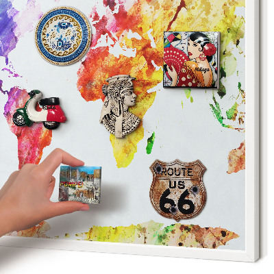 Magnetic board for travel magnets in a white frame Color map
