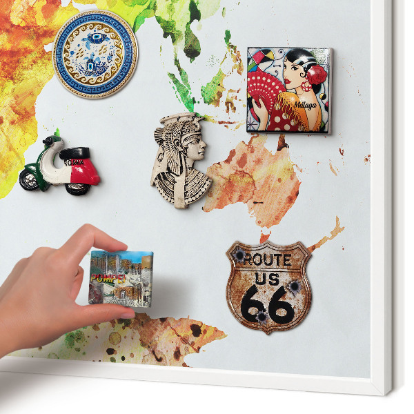 Magnetic board for travel magnets in a white frame Color map
