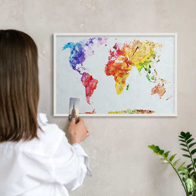 Magnetic board for travel magnets in a white frame Color map