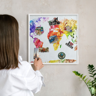 Magnetic board for travel magnets in a white frame Color map