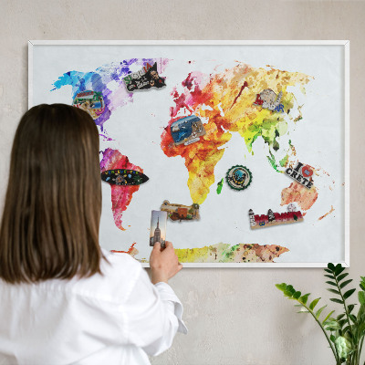 Magnetic board for travel magnets in a white frame Color map