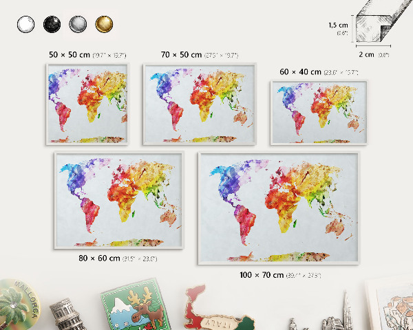 Magnetic board for travel magnets in a white frame Color map