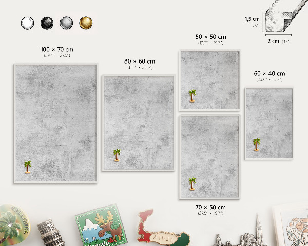 Decorative magnet board with a white frame Raw concrete