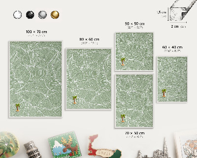 Magnetic board for travel magnets in a white frame Tropical leaves