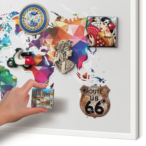 Decorative magnet board with a white frame World map