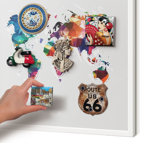 Decorative magnet board with a white frame World map