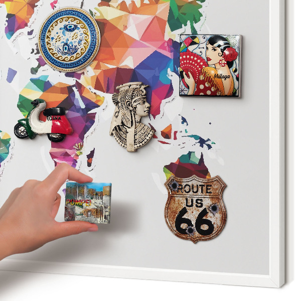 Decorative magnet board with a white frame World map