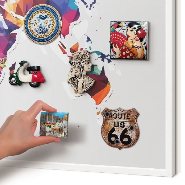 Decorative magnet board with a white frame World map