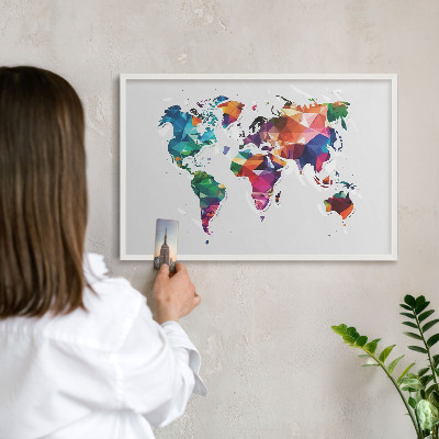 Decorative magnet board with a white frame World map