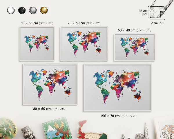 Decorative magnet board with a white frame World map