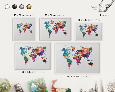 Decorative magnet board with a white frame World map